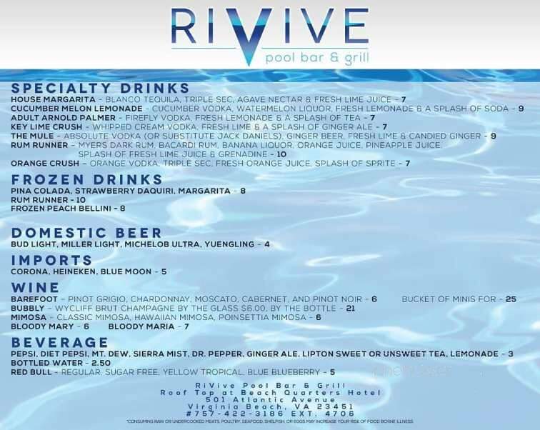 Rivive Pool Bar & Grill - Virginia Beach, VA menu_pic