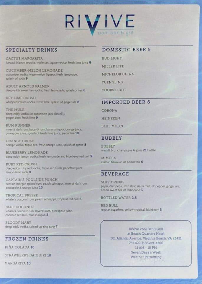 Rivive Pool Bar & Grill - Virginia Beach, VA menu_pic