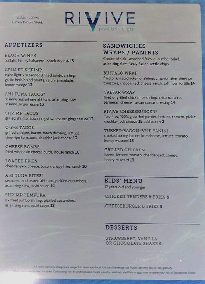 Rivive Pool Bar & Grill - Virginia Beach, VA menu_pic