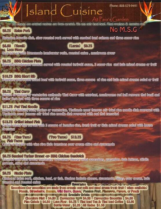 Nui's Garden Kitchen - Kula, HI menu_pic