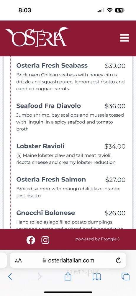 Osteria Italian Kitchen - Champions Gate, FL menu_pic