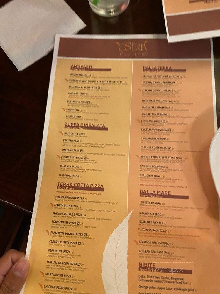 Osteria Italian Kitchen - Champions Gate, FL menu_pic