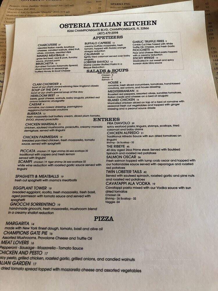 Osteria Italian Kitchen - Champions Gate, FL menu_pic
