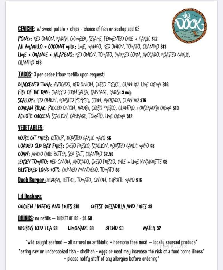 The Dock - West Wildwood, NJ menu_pic