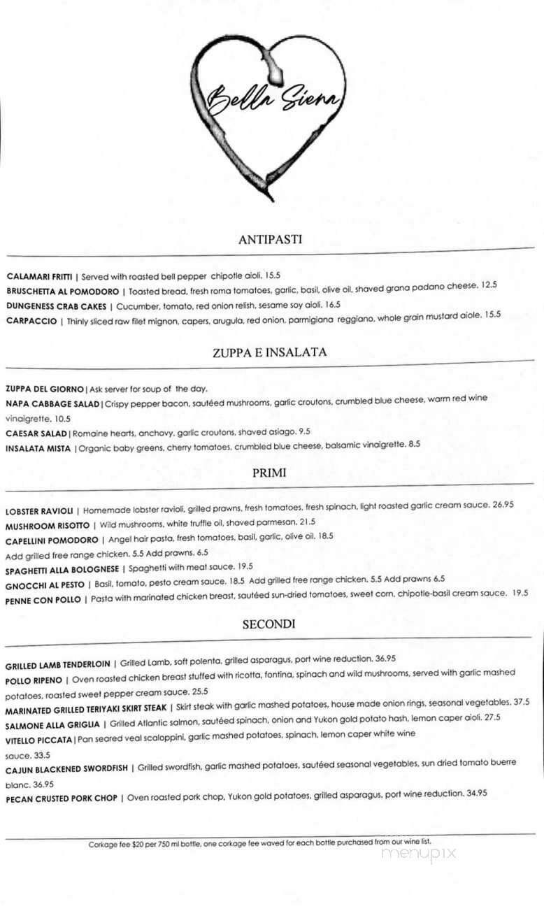 Bella Siena - Benicia, CA menu_pic