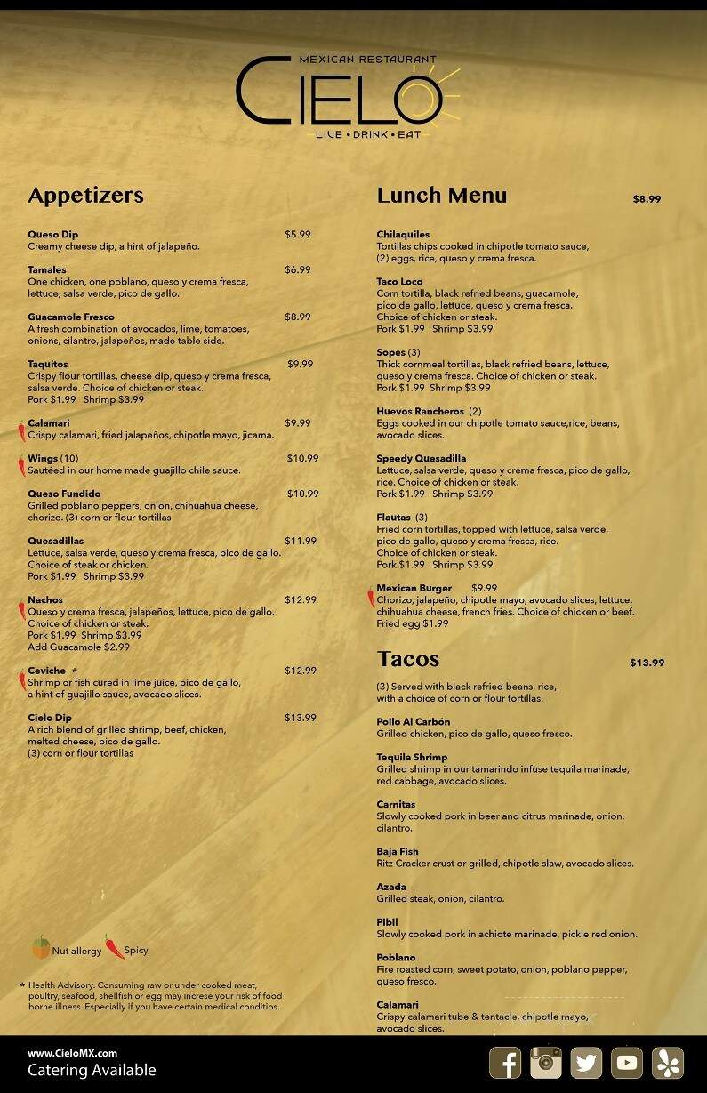 CIELO Mexican Restaurant - San Angelo, TX menu_pic