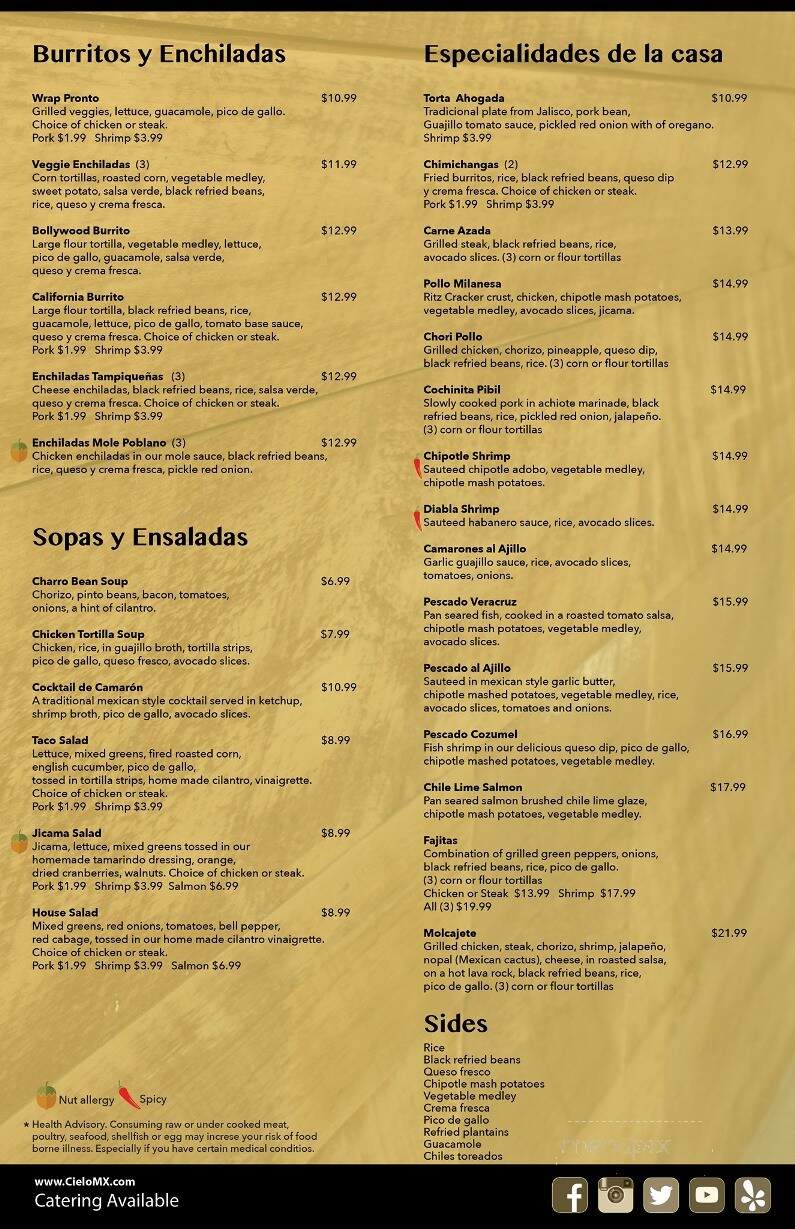 CIELO Mexican Restaurant - San Angelo, TX menu_pic