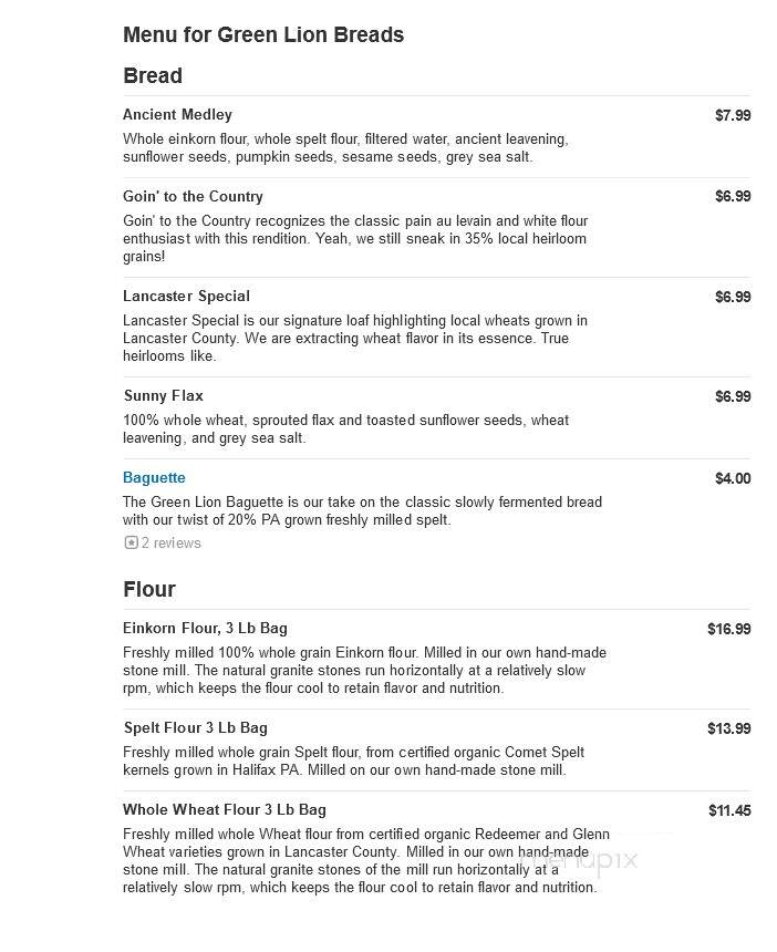 Green Lion Breads - Phoenixville, PA menu_pic