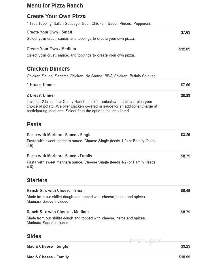 Pizza Ranch - Rhinelander, WI menu_pic