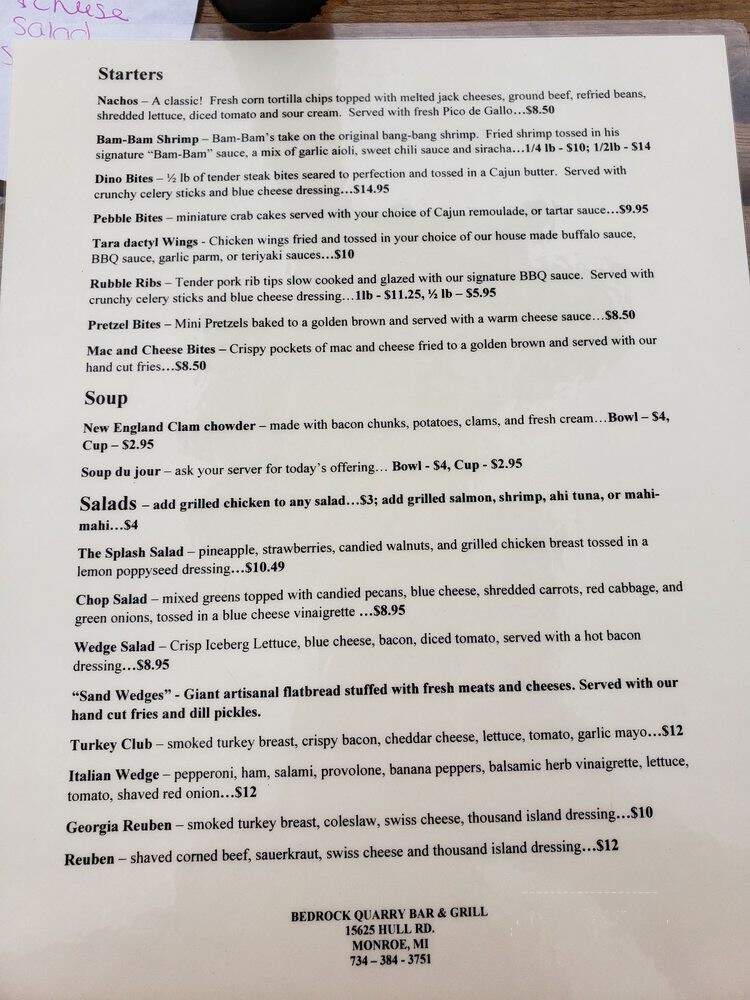 Bedrock Quarry Bar and Grill - Monroe, MI menu_pic