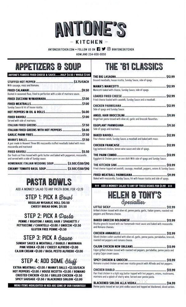 Antone's Kitchen - Warren, OH menu_pic