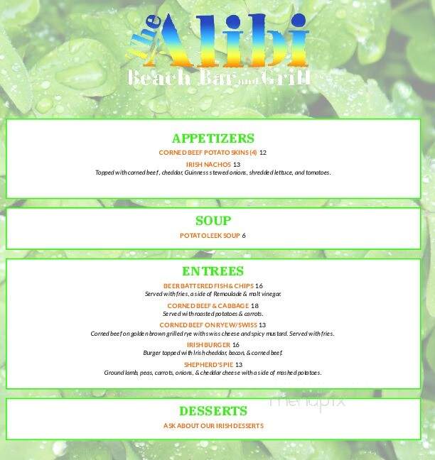 The Alibi Beach Bar - Stanhope, NJ menu_pic