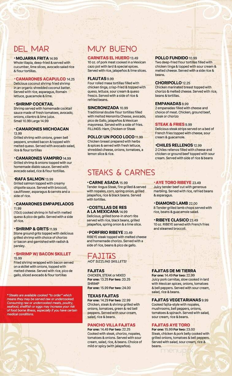 Aye! Toro Mexican Restaurant - Holly Springs, NC menu_pic