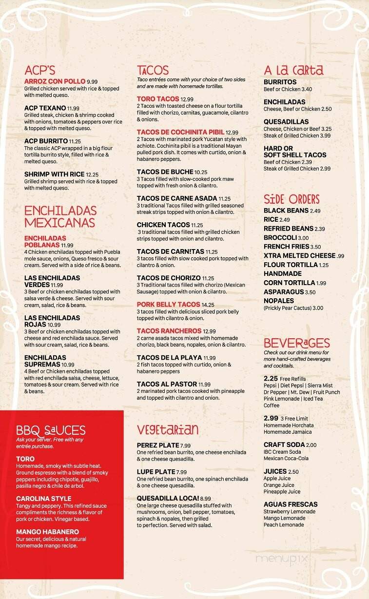 Aye! Toro Mexican Restaurant - Holly Springs, NC menu_pic
