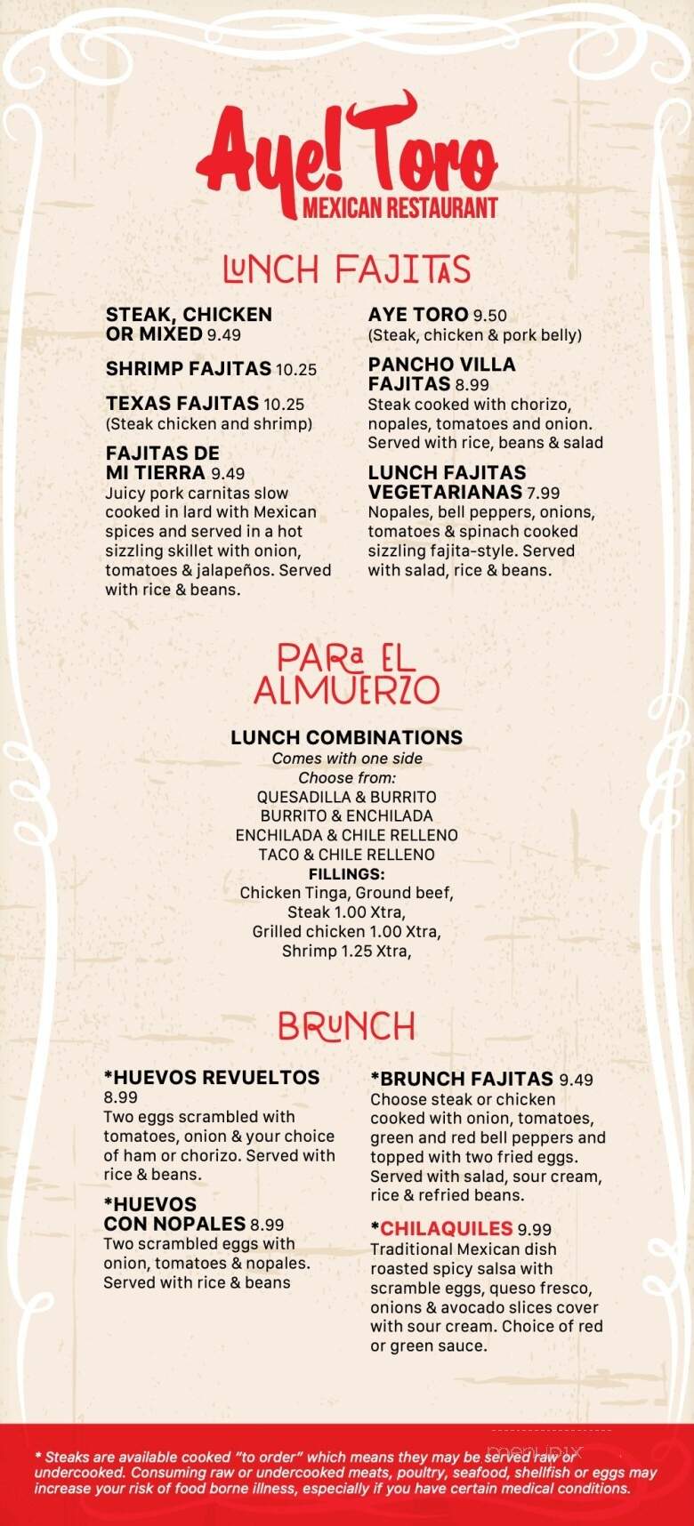Aye! Toro Mexican Restaurant - Holly Springs, NC menu_pic