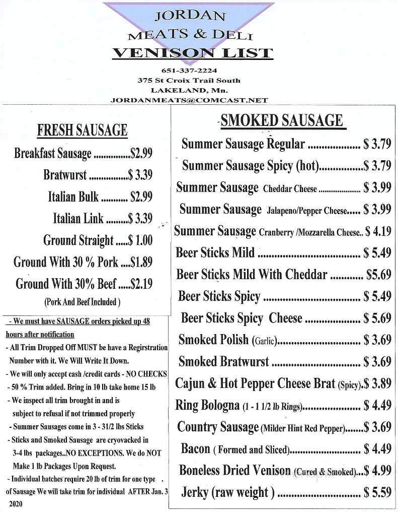 Jordan Meats & Deli - Lakeland, MN menu_pic