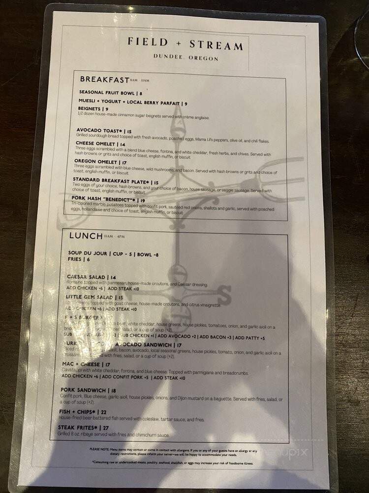 Field + Stream - Dundee, OR menu_pic