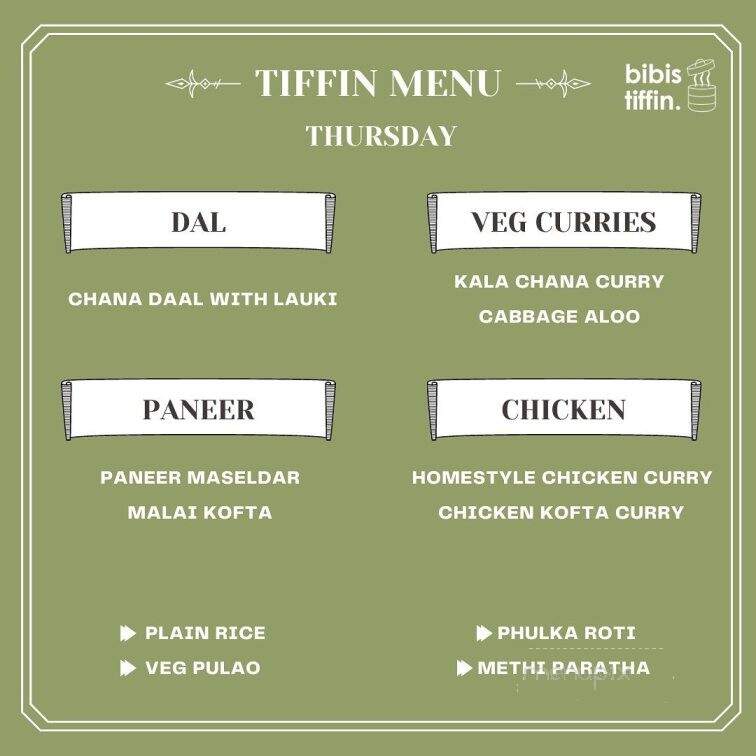 Bibi's Tiffin - Bethlehem, PA menu_pic