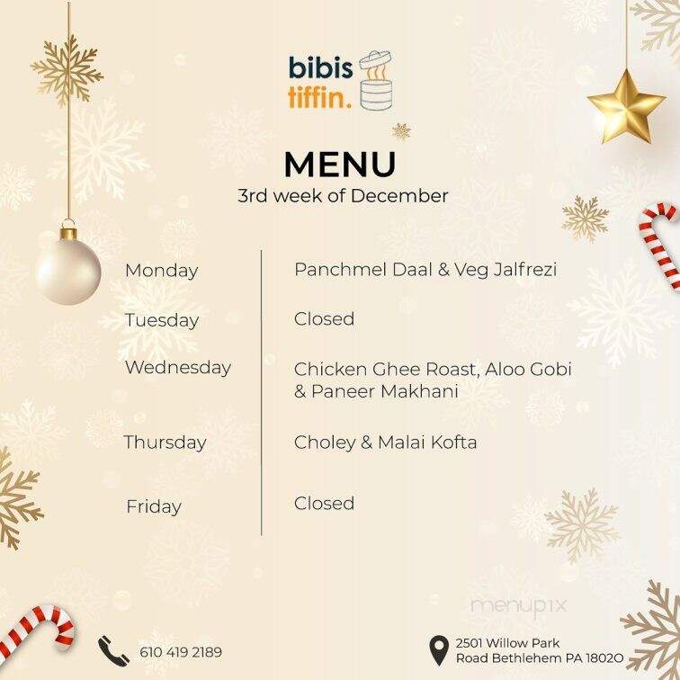 Bibi's Tiffin - Bethlehem, PA menu_pic
