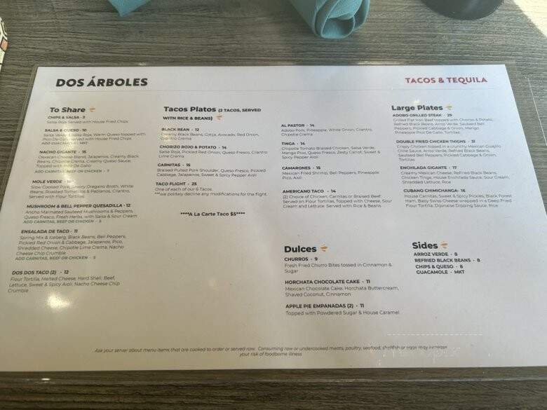Dos Arboles - Frankfort, MI menu_pic