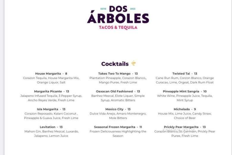 Dos Arboles - Frankfort, MI menu_pic