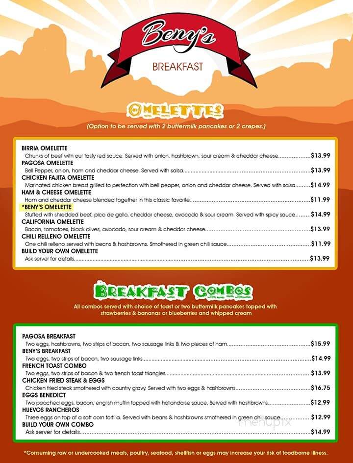 Beny's Authentic Mexican Restaurant and Bar - Pagosa Springs, CO menu_pic