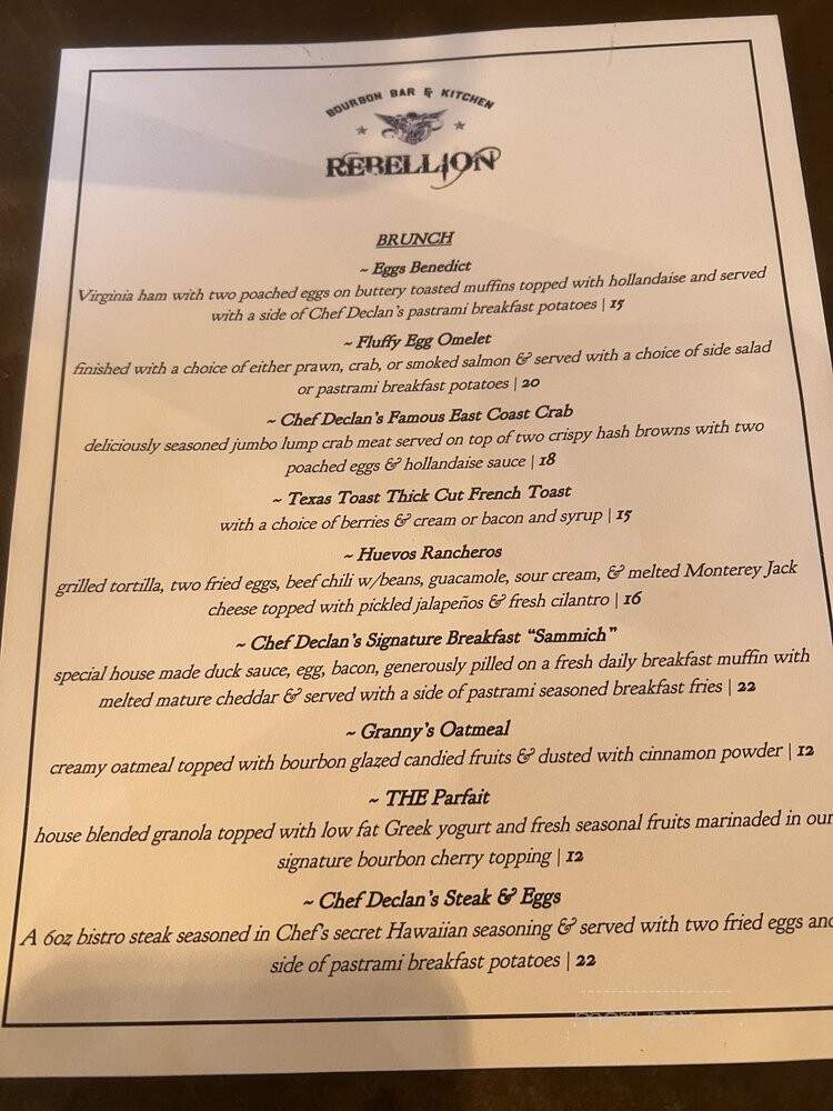 Rebellion Bourbon Bar & Kitchen - Leesburg, VA menu_pic