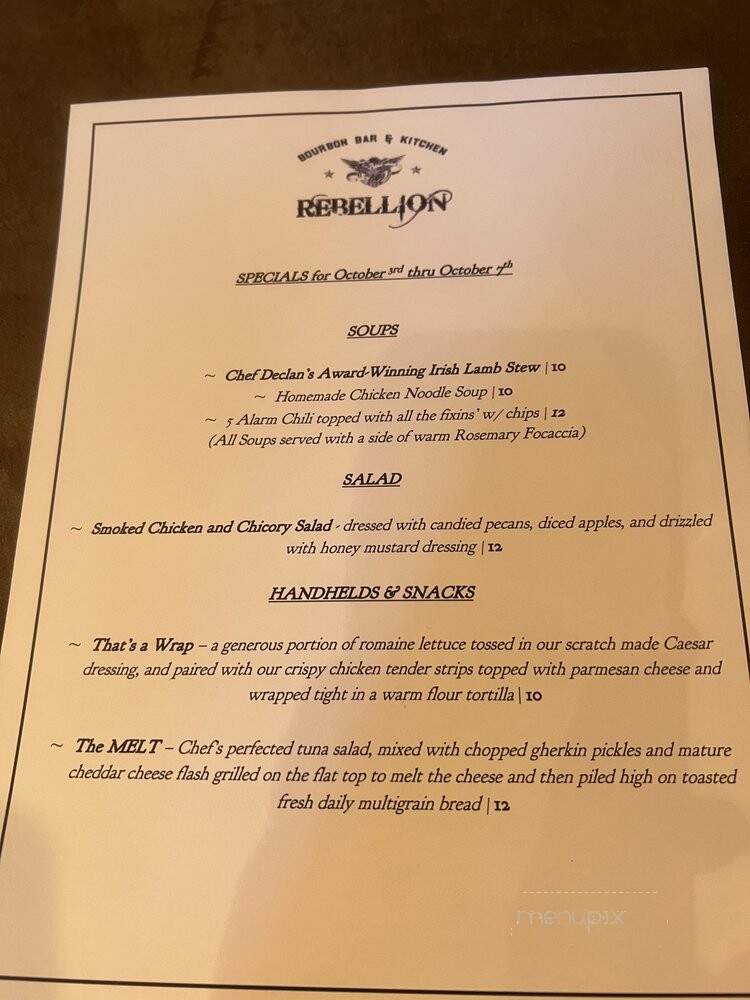 Rebellion Bourbon Bar & Kitchen - Leesburg, VA menu_pic
