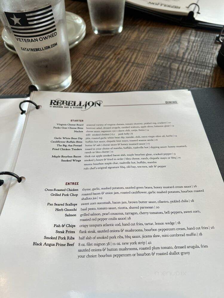 Rebellion Bourbon Bar & Kitchen - Leesburg, VA menu_pic