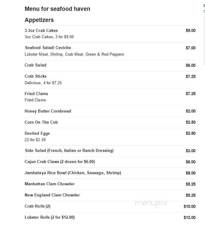Seafood Haven - Tobyhanna, PA menu_pic