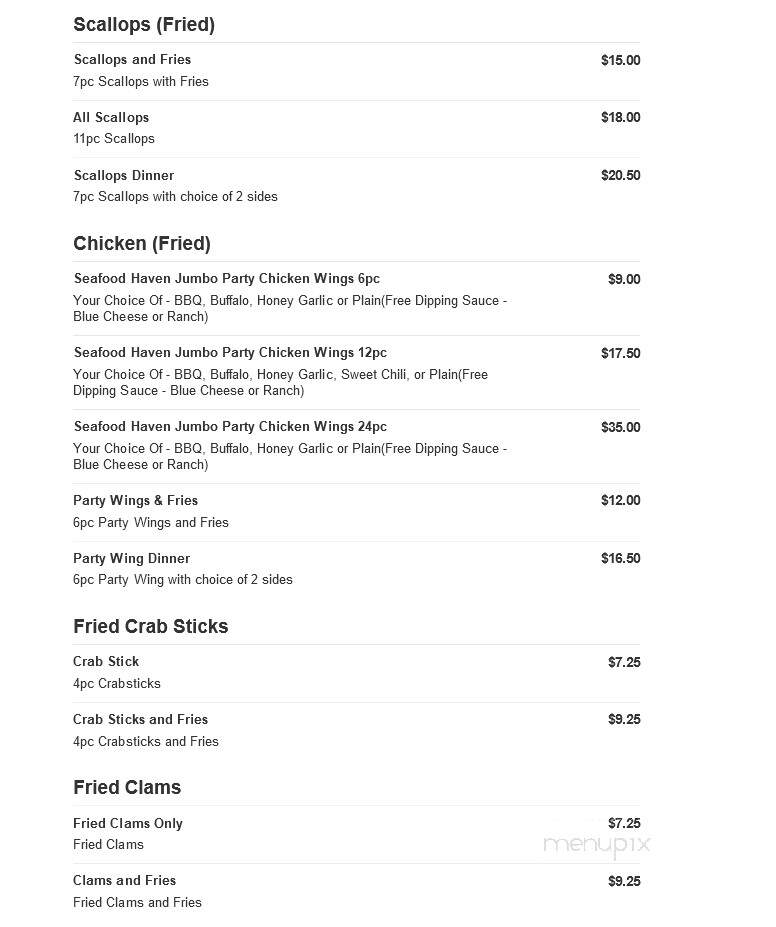 Seafood Haven - Tobyhanna, PA menu_pic