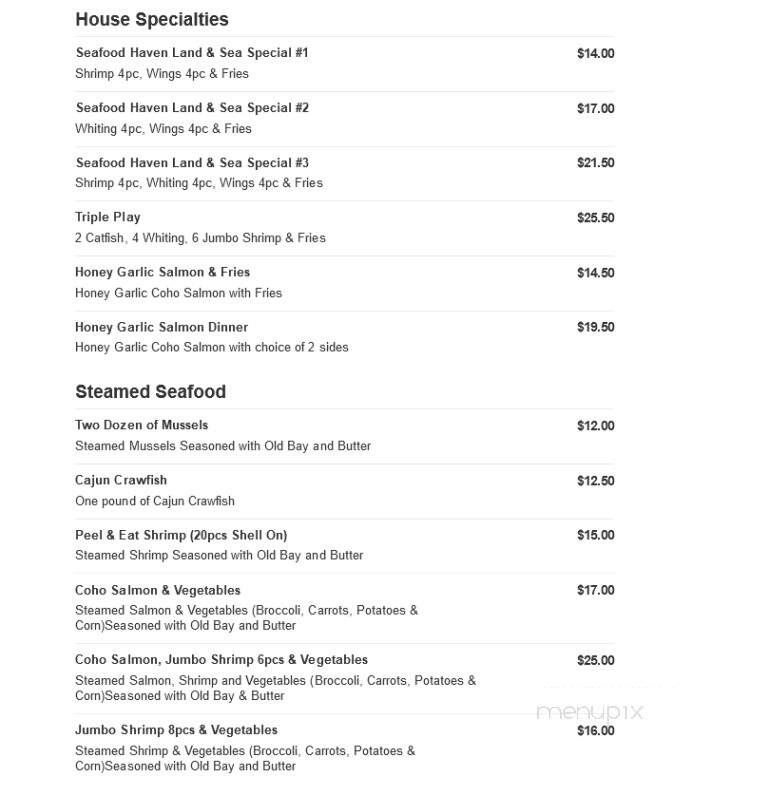 Seafood Haven - Tobyhanna, PA menu_pic
