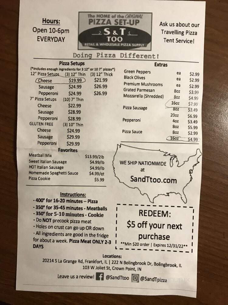 S & T Too - Crown Point, IN menu_pic