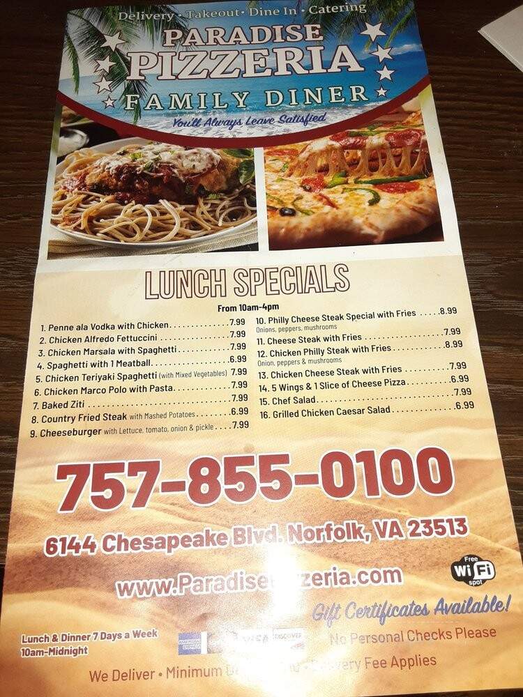 Paradise Pizzeria Family Restaurant - Norfolk, VA