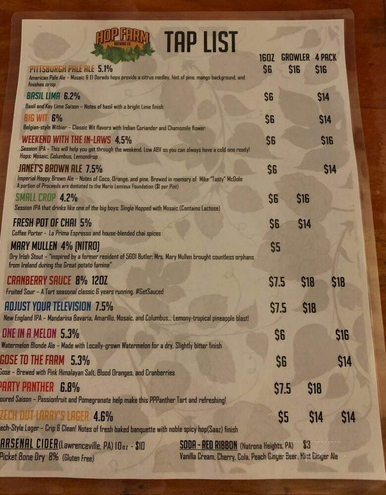 Hop Farm Brewing Co. - Pittsburgh, PA menu_pic
