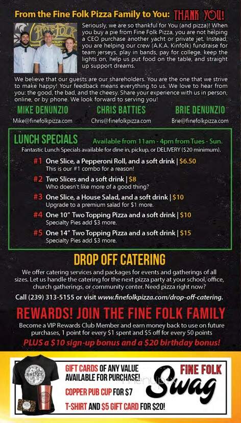 Fine Folk Pizza - Fort Myers, FL menu_pic