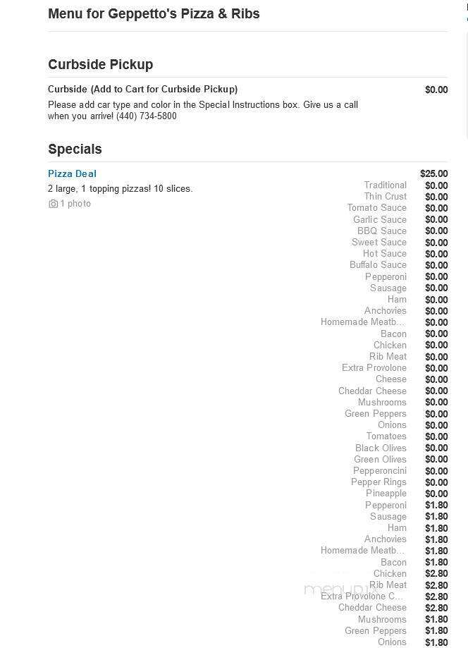Geppetto's Pizza & Ribs - North Olmsted, OH menu_pic