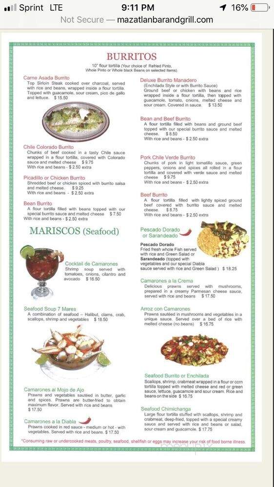 Mazatlan Mexican Restaurant - Cornelius, OR menu_pic