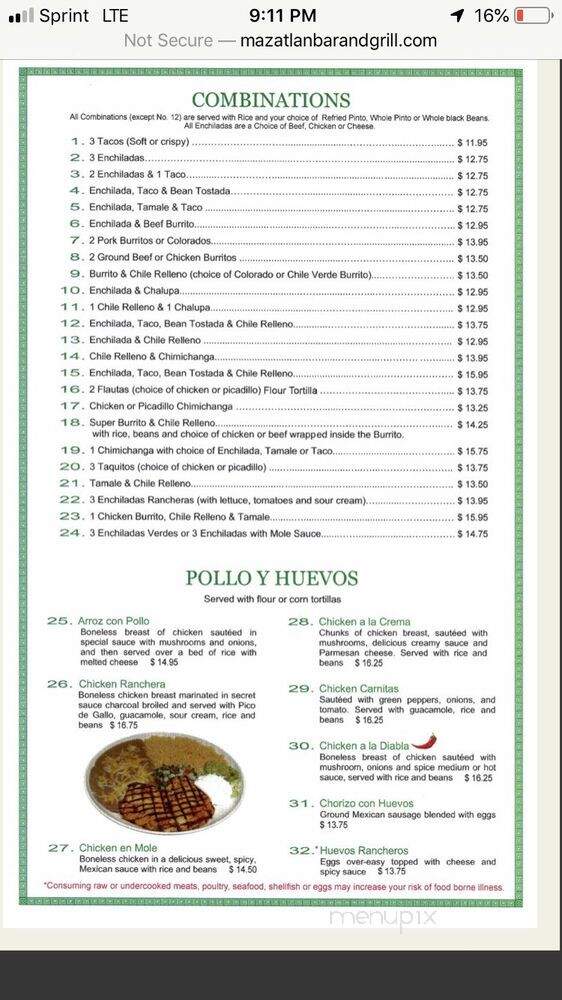 Mazatlan Mexican Restaurant - Cornelius, OR menu_pic