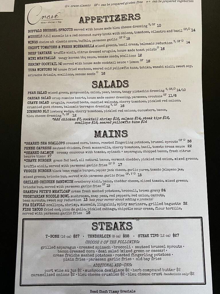 Crave Brasserie Wine Bar - Amesbury, MA menu_pic