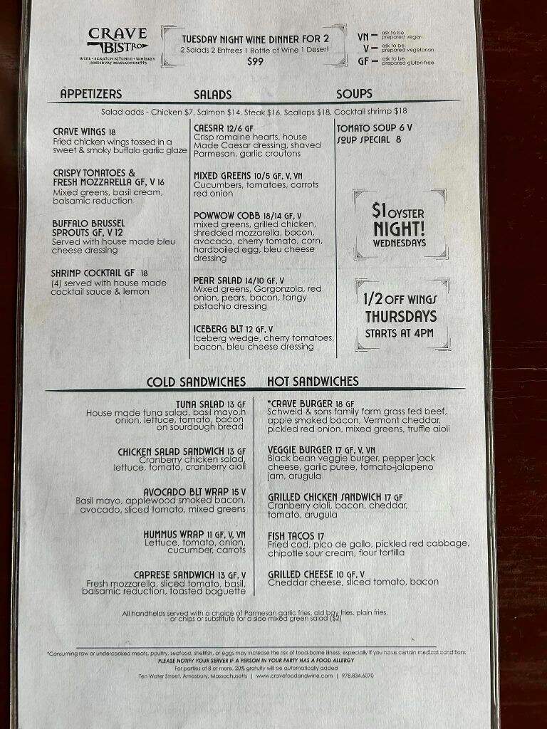 Crave Brasserie Wine Bar - Amesbury, MA menu_pic