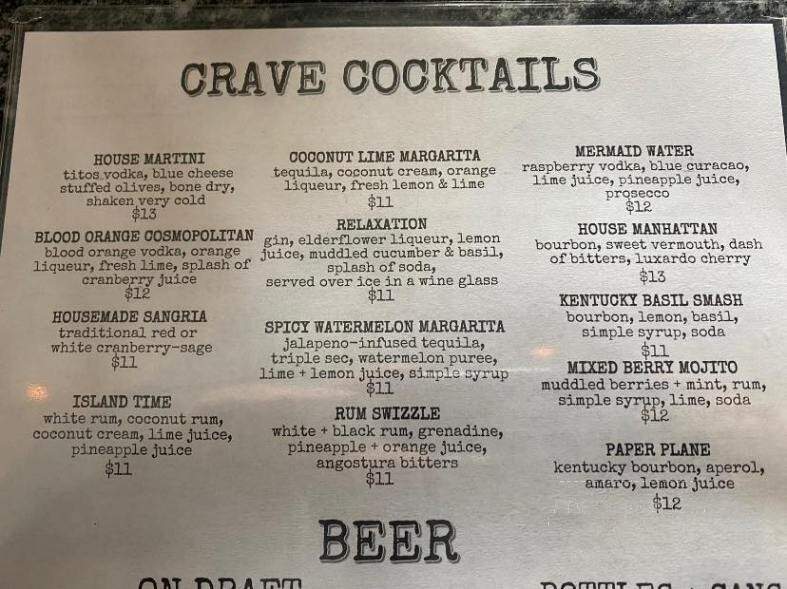 Crave Brasserie Wine Bar - Amesbury, MA menu_pic