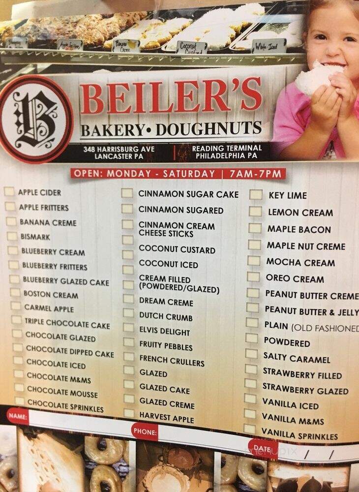 Beiler's Bakery - Philadelphia, PA menu_pic