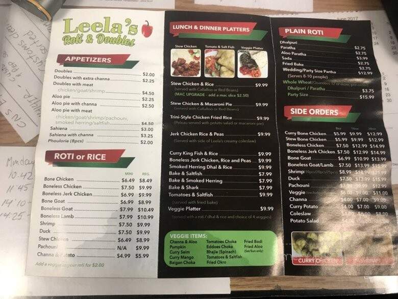 Leela's Roti Doubles - Mississauga, ON menu_pic