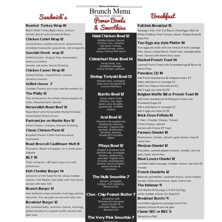 Baileys Blauvelt Inc - Blauvelt, NY menu_pic