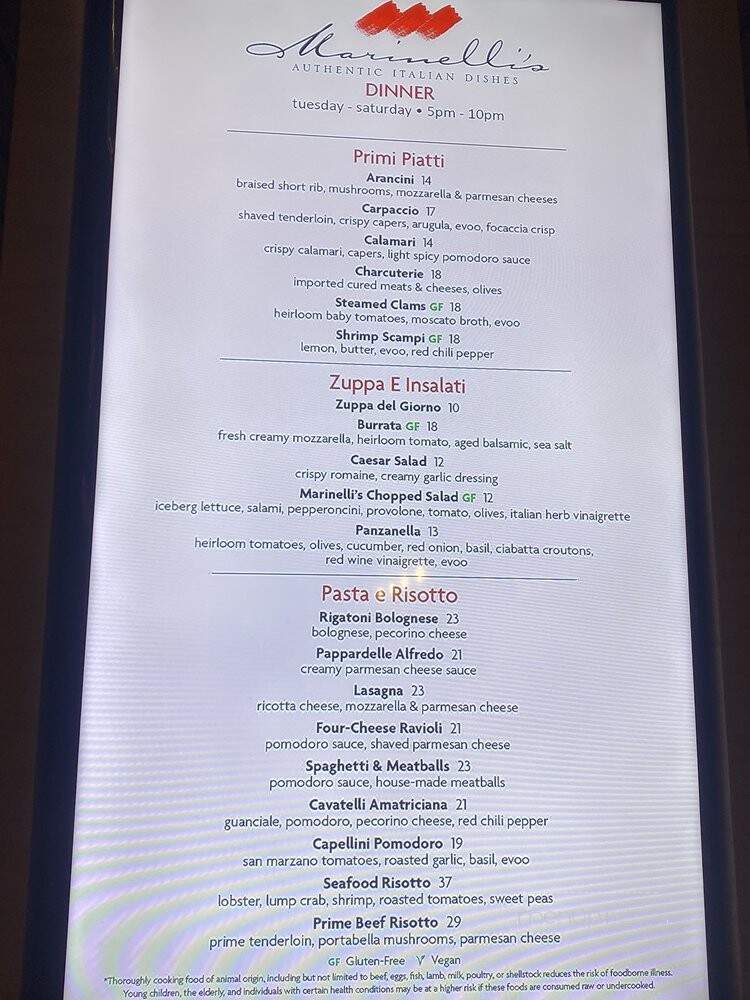 Marinelli's Pasta Bar - Henderson, NV menu_pic