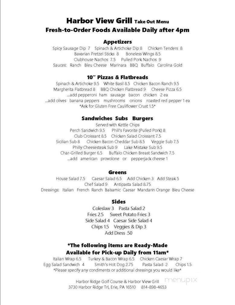 Harbor View Grill - Erie, PA menu_pic