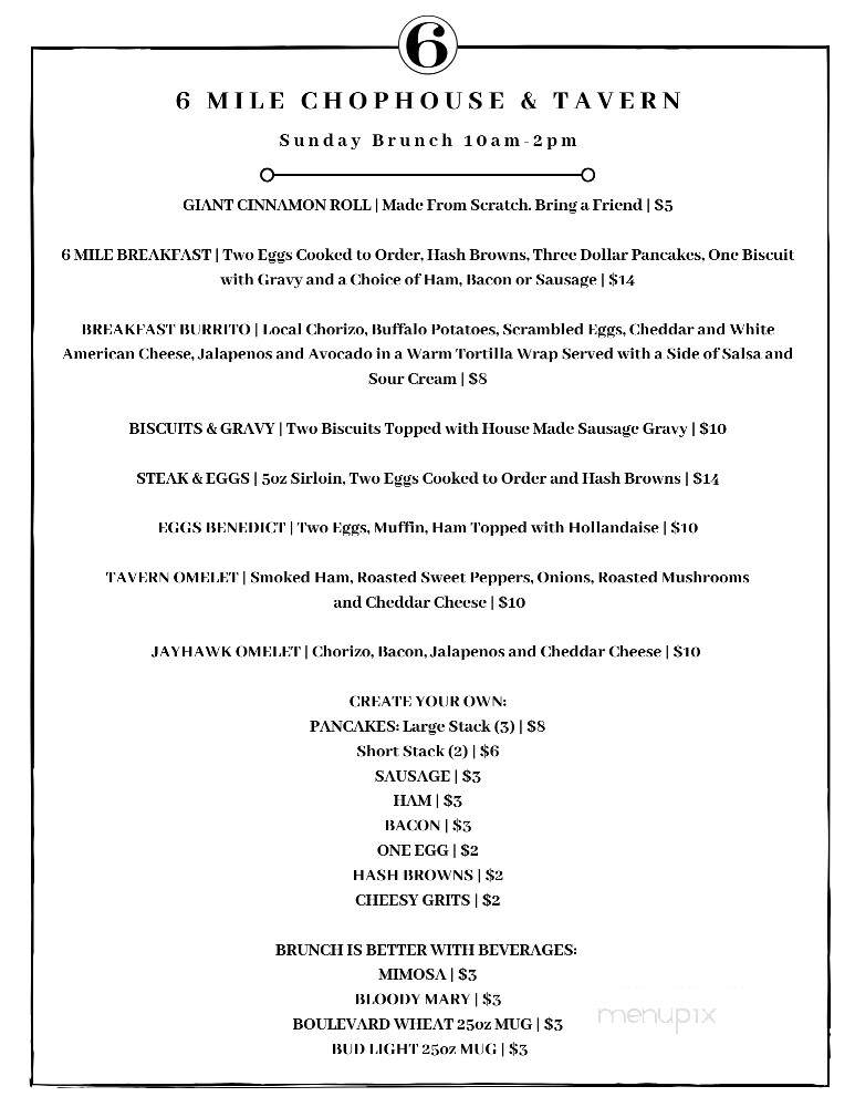 6 Mile Chop House - Lawrence, KS menu_pic