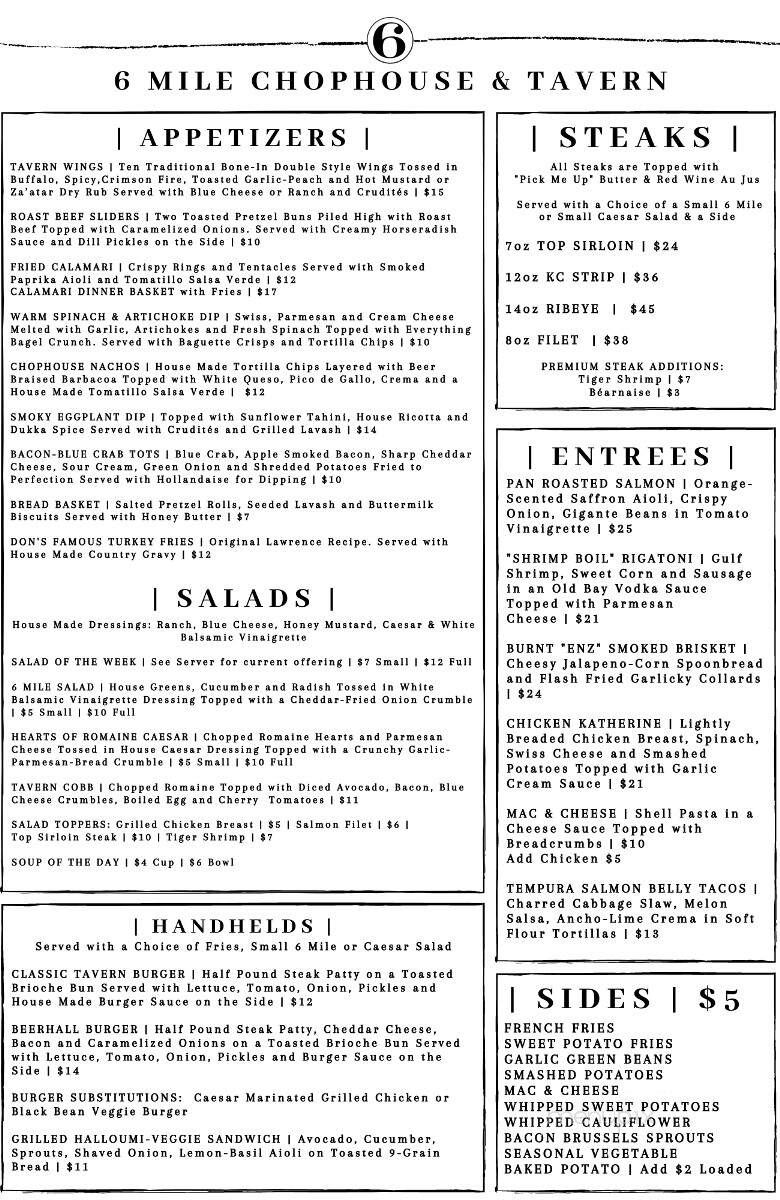6 Mile Chop House - Lawrence, KS menu_pic