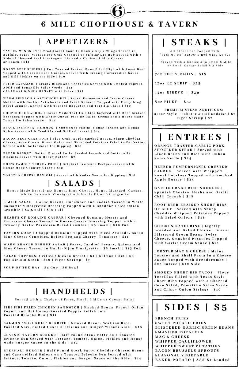 6 Mile Chop House - Lawrence, KS menu_pic